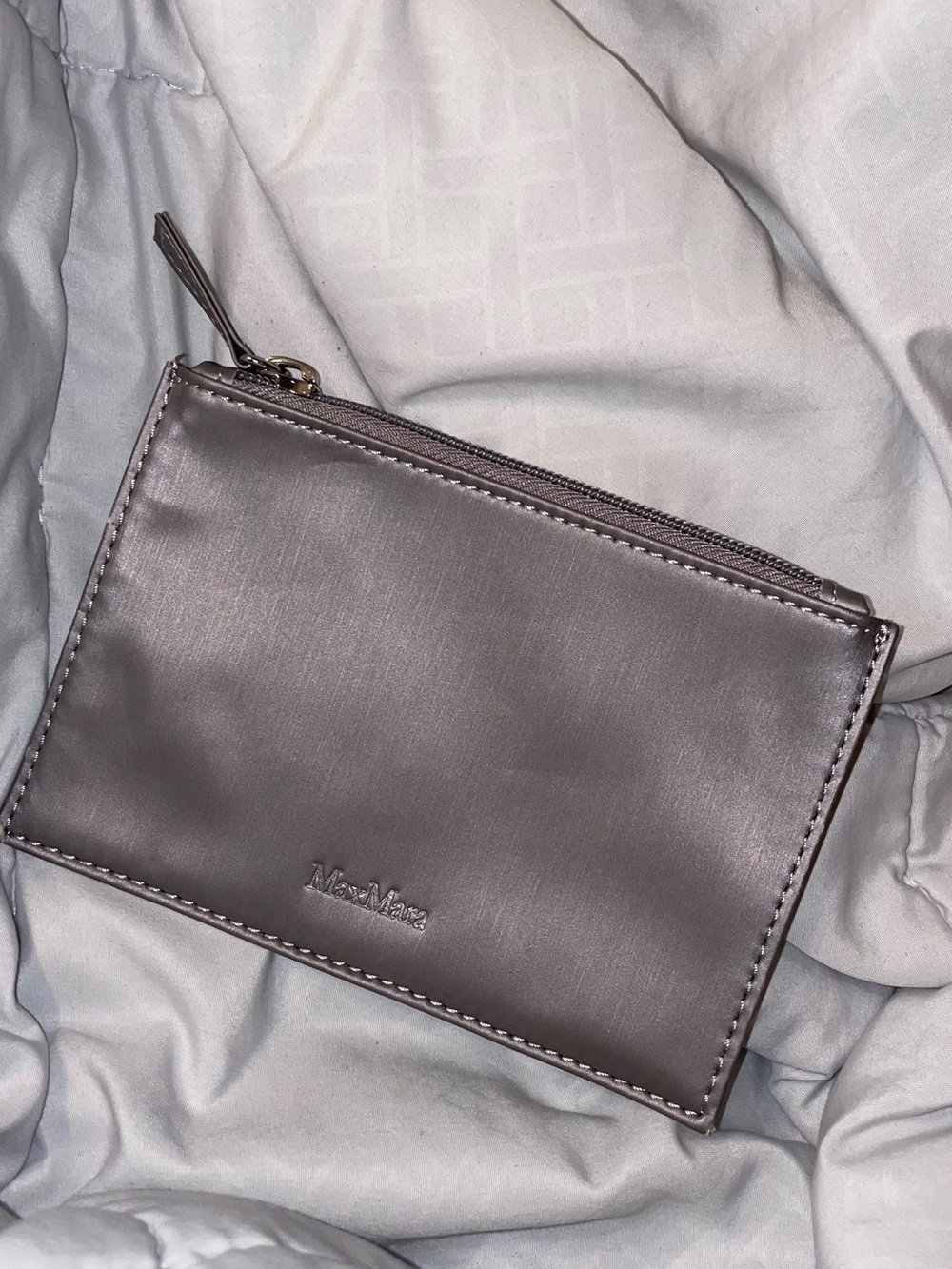 MaxMara Satin Gray Zip Card Pouch